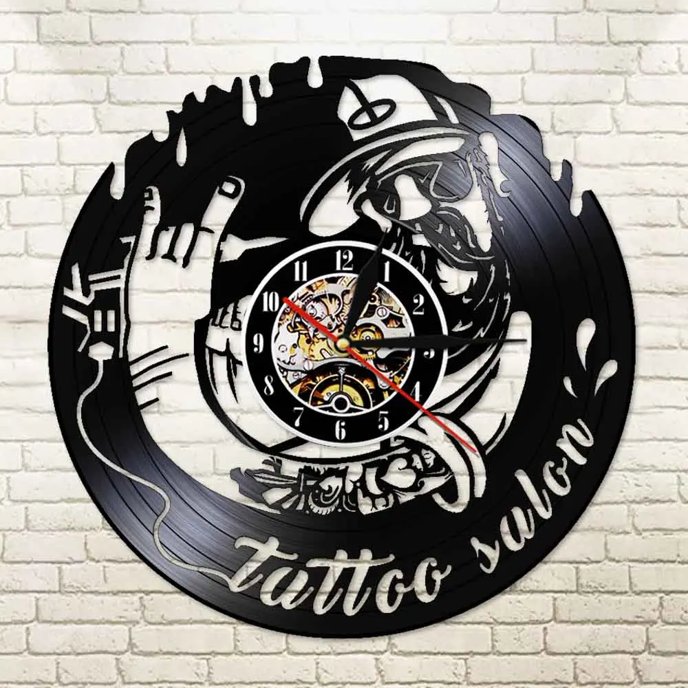 Тату студия деловой знак винтажная виниловая пластина настенные тату часы