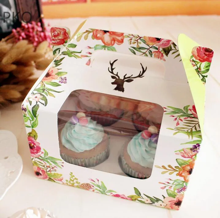 20pcs Window Cupcake Box With Handle 4 holder Muffin Cake Cardboard Wedding Party Gift Insert | Дом и сад