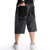 summer wide leg hip hop embroidery loose jeans shorts male baggy skateboard shorts men denim capri trousers plus size 30 46