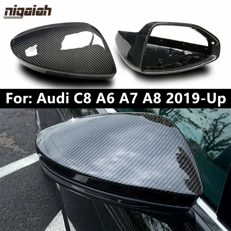 

Крышки зеркала из углеродного волокна для Audi C8 A6 A7 A8 2019 2020 Зеркало заднего вида крышки Боковая дверь Зеркало заднего вида корпус сменная час...
