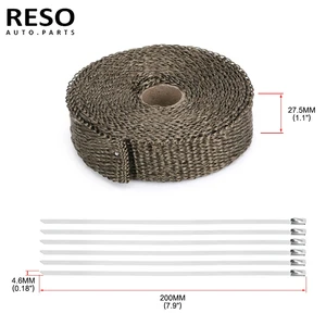RESO-1"/25MM 15M Locking Ties Thermal Protection Roll Shield Car Accessories With Titanium Exhaust Header Pipe Heat Wrap Tape