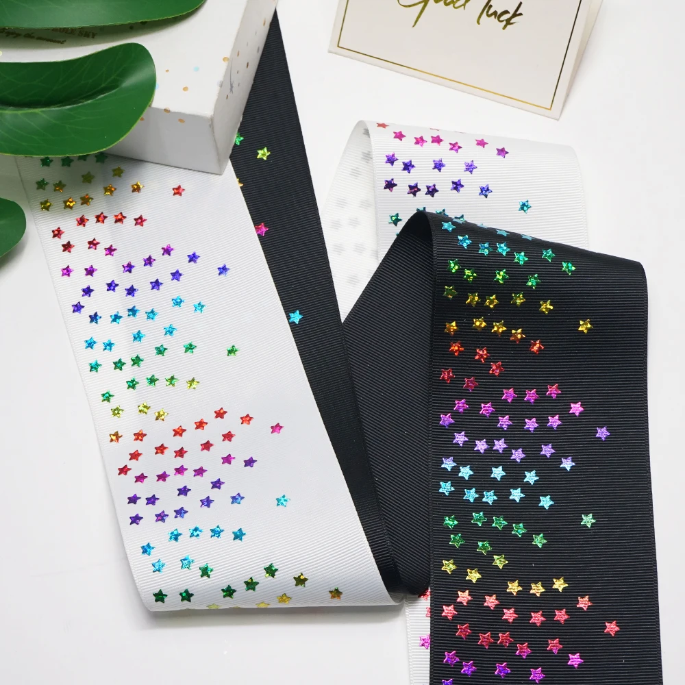 Бесплатная доставка 50 ярдов 3-дюймовая Радужная цветная звезда голограмма лента