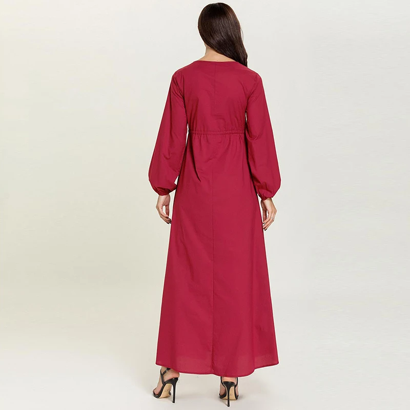 Красный абайя Кафтан Дубай Турция исламский арабский хиджаб мусульманское