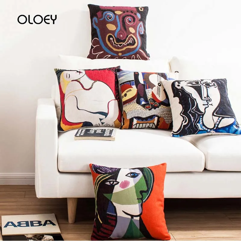 

Picasso Oil Painting Decorative Cushion Cover with Square Cushion, Soft and Comfortable Home Bedroom Hotel Car Decoration45x45cm