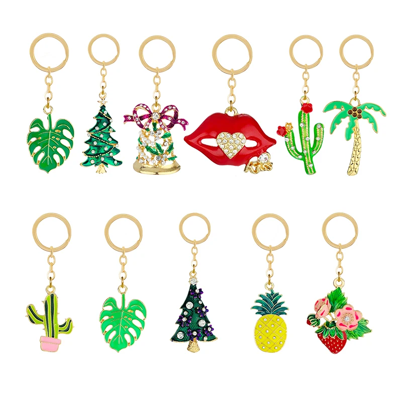 

Rhinestone alloy keychain key ring small gift cartoon small fresh fruit plant Christmas style ladies bag accessories