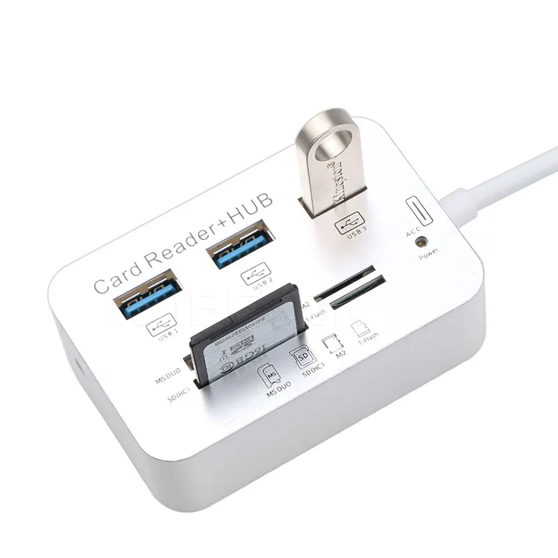 

Mini USB 3.0 Multi Hub + Card Reader COMBO High Speed USB Hub with MS/SD/M2/TF Card Reader 3Ports USB Splitter for Laptop