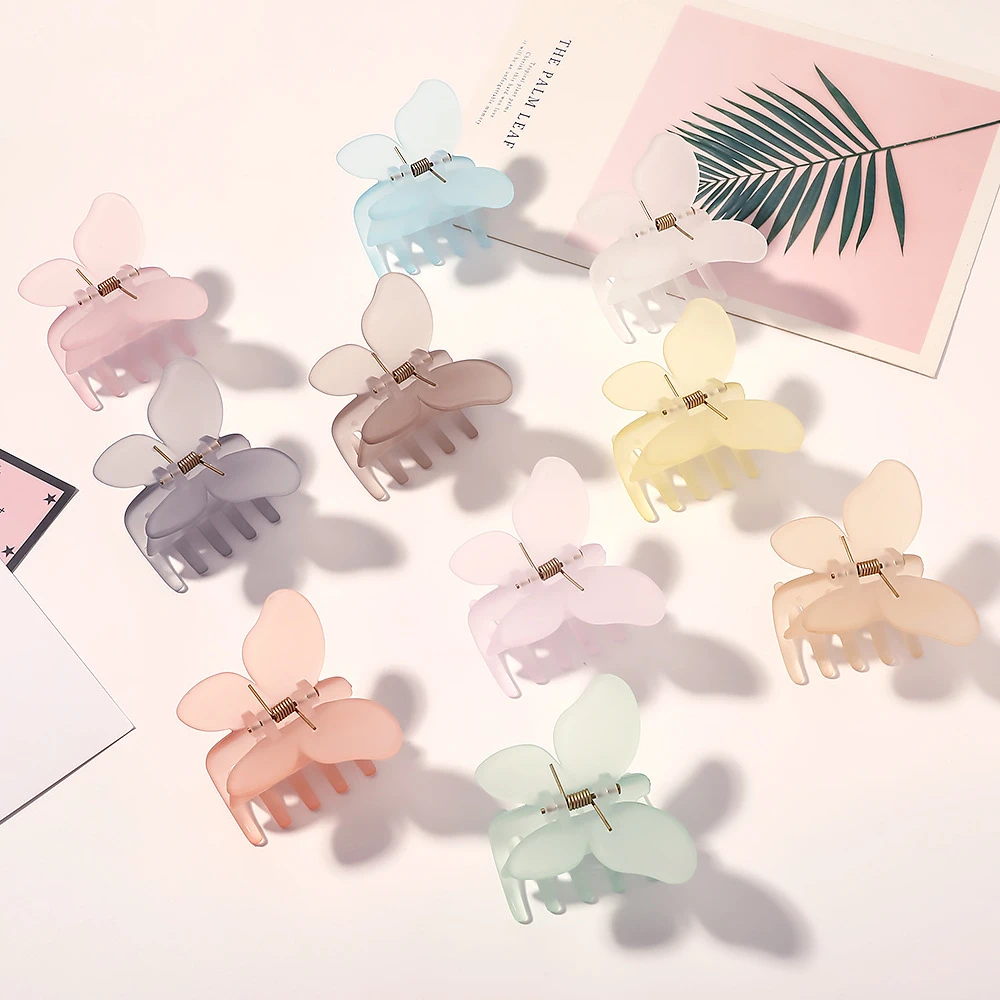 

Temperament Ins Butterfly Hairpin Elegant Back Head Plate Hair Candy Color Frosted Catch Clip Shark Clip Female Hair Accessories