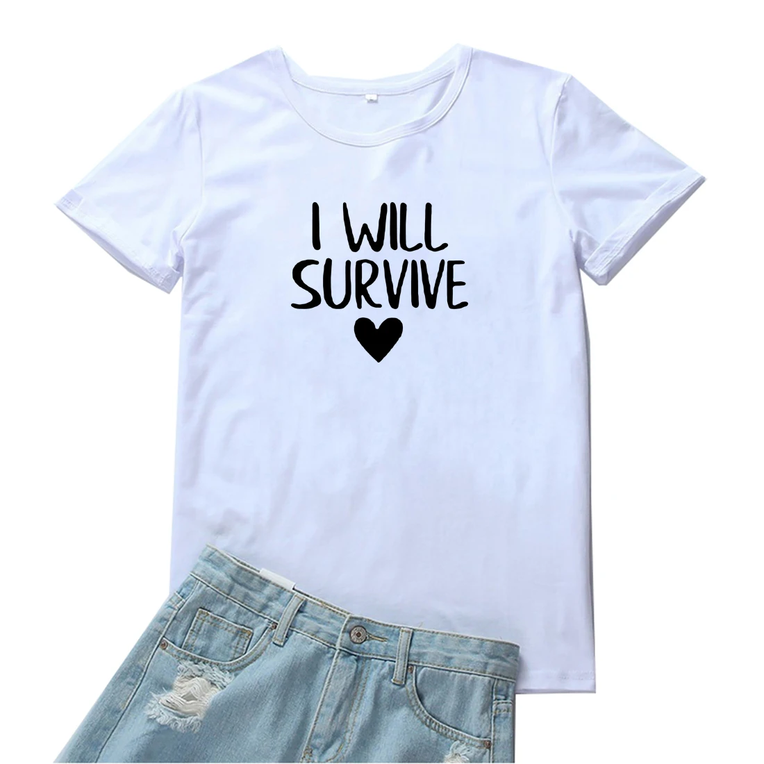 

I Will Survive Tee Shirt Femme Fashion Simple Letter Graphic T-shirt Women Cool Short Sleeves Women Tshirt Vintage Streetwear