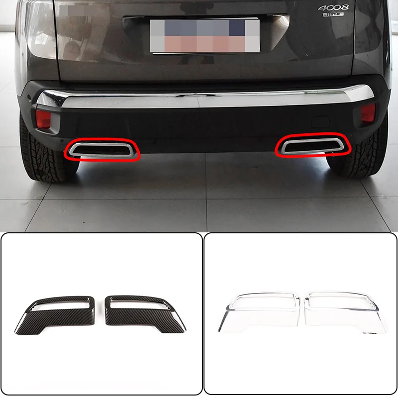 

For Peugeot 3008 4008 5008 2017-2021 ABS Carbon Fiber/Bright Silver Car Tail Muffler Exhaust Pipe Output Cover Car Accessories