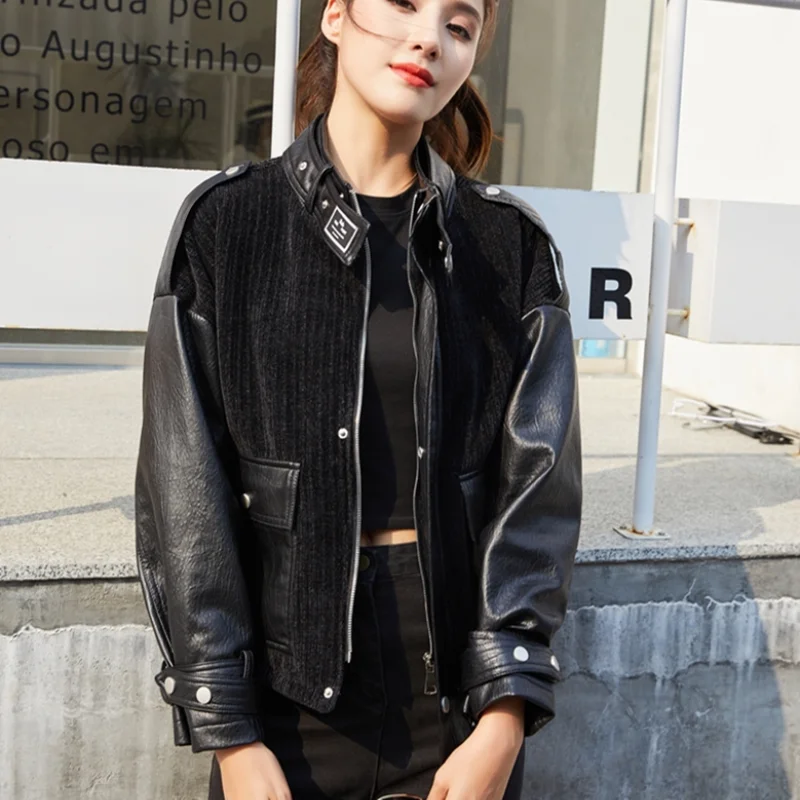 

New Spring Autumn Women Short Faux PU Jacket Female Slim Fashion Punk Outwear Ladies Motorcycle Leather Jacket Casual Coat Q236