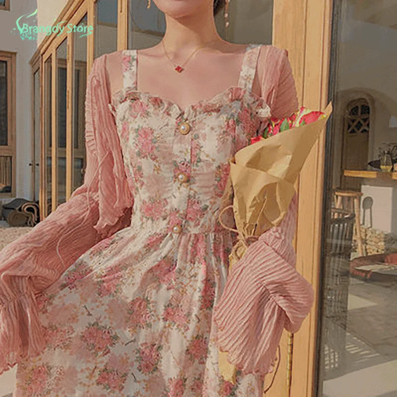 Женское летнее розовое сказочное платье 2021 корейская мода Элегантное