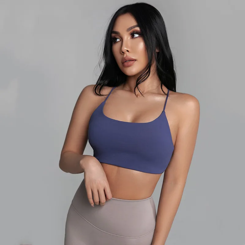 

Новинка Женская Спортивная одежда для фитнеса с U-образным вырезом, спортивные топы с тонким плечевым ремнем, Спортивное нижнее белье для тр...