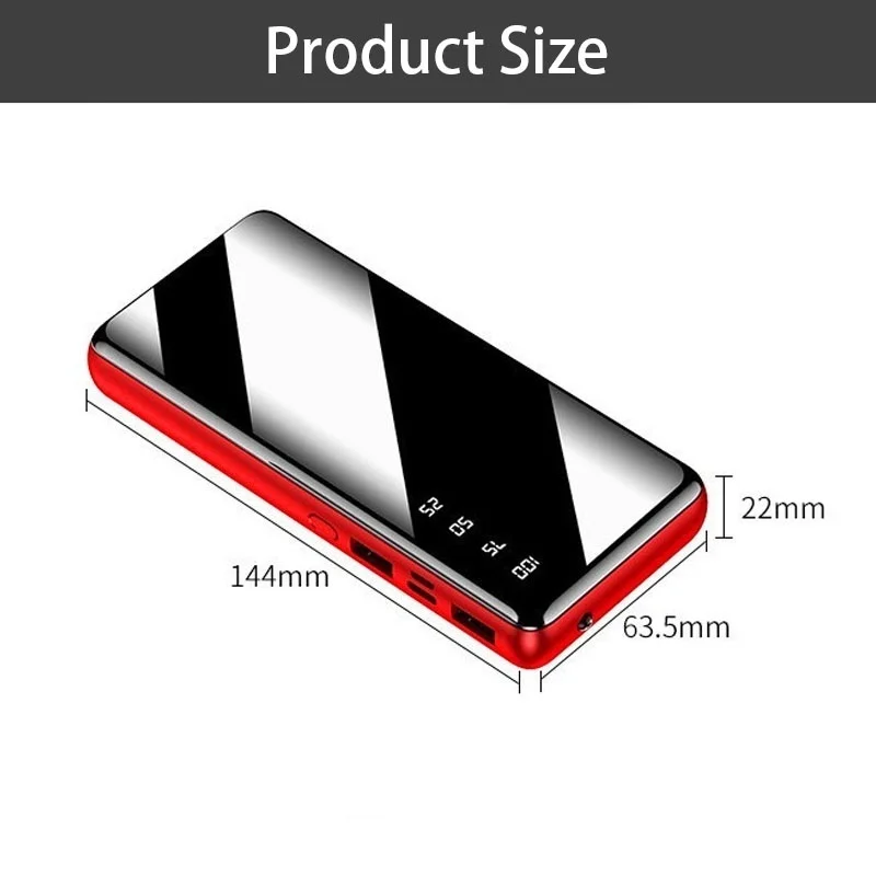 Портативный внешний аккумулятор 30000 мАч универсальный с зеркальной поверхностью