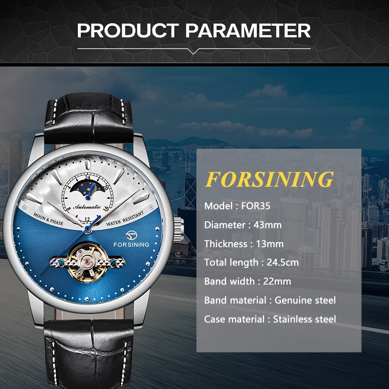 Часы наручные Forsining Мужские автоматические водонепроницаемые с ремешком из