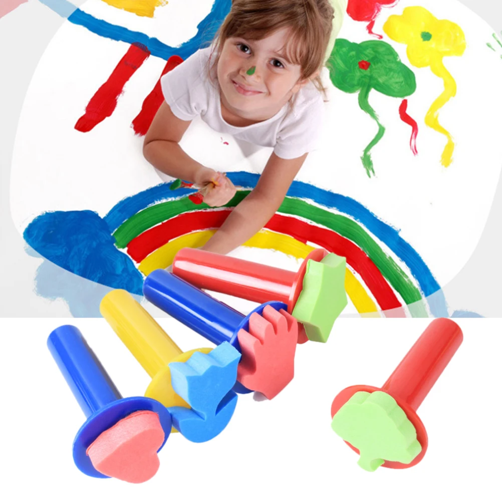 

5PCS DIY Wooden Sponge Graffiti Painting Brushes For Kid Drawing Toys Kindergarten Early Educational Toy Stationery Supply