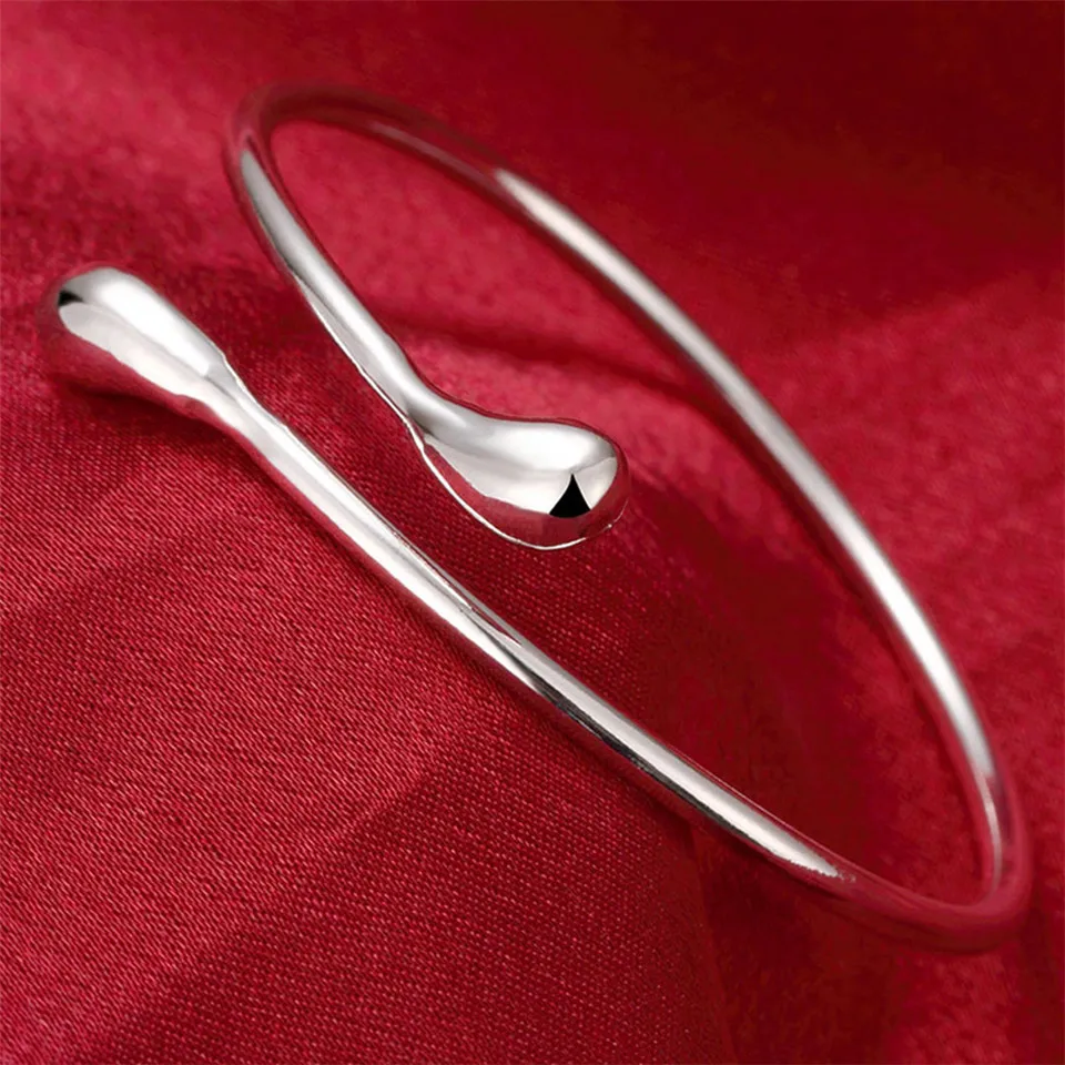 

NEW 925 Sliver Fashion Jewelry Simple Water-Drop Cuff Bangles For Women Engagement Birthday Delicate Present