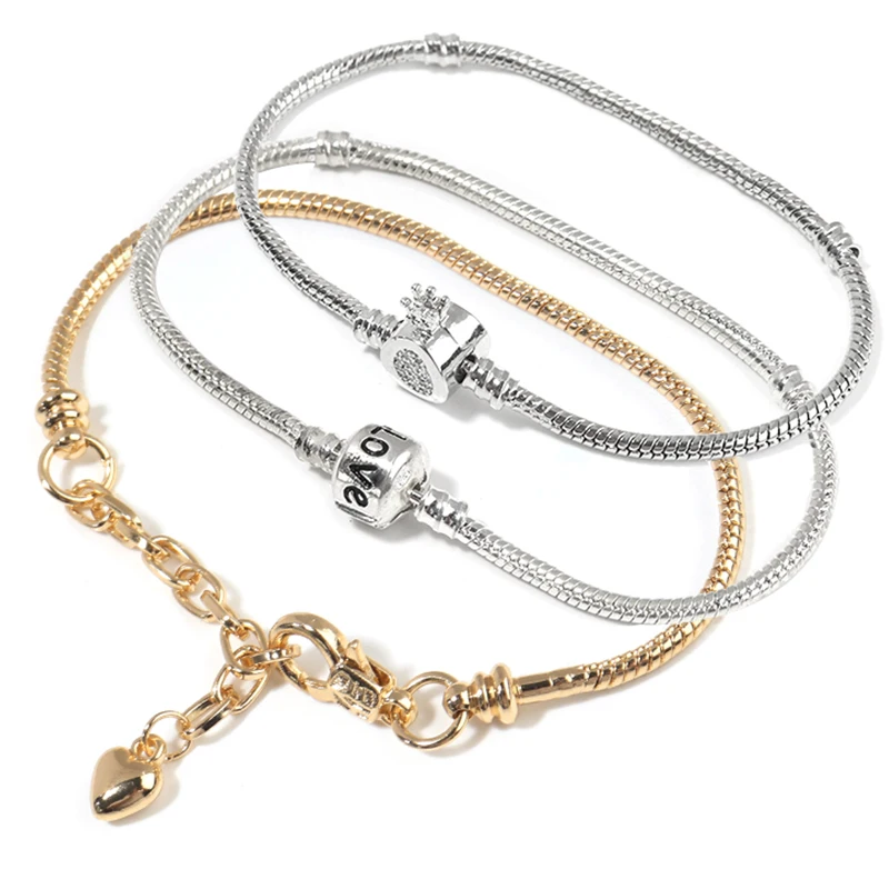 

New Original Charm Bracelet Heart Alloy Snake Chain Basic Bracelets For Fashion Women Brand Bracelets Bead DIY Jewelry Dropship