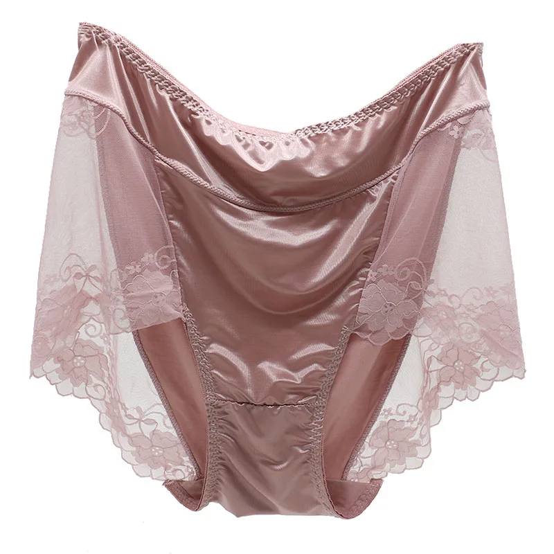 Трусы женские кружевные тонкие атласные с завышенной талией размера плюс хлопок