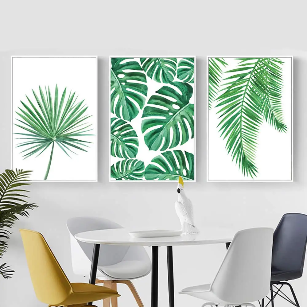Картина на холсте с тропическими пальмовыми листьями свежий минималистичный
