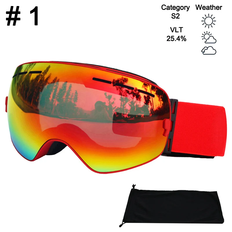 Color 1 Glasses LOCLE сферические лыжные очки Анти-туман двухслойные UV400 большие Лыжные маски сноуборд очки профессиональные лыжные очки - Цвет: Color 1 Glasses
