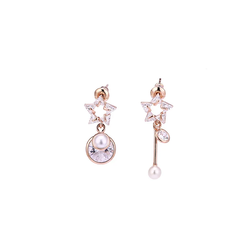 

Minar Unique Design Hollow Out Star Freshwater Pearl Dangle Earings for Women Exquisite Asymmetric Cubic Zircon Earings Jewelry