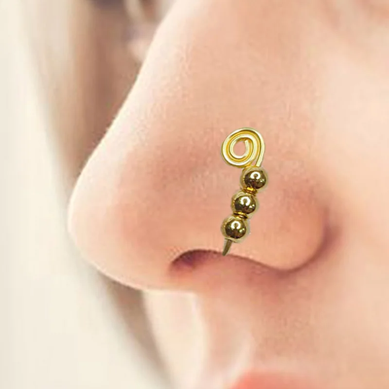 

1 PC Fashion Turn the Copper Bead Nose Ring Hoop Nose Rings Clip Charming Piercing Body Rings Fake Piercing Jewelry