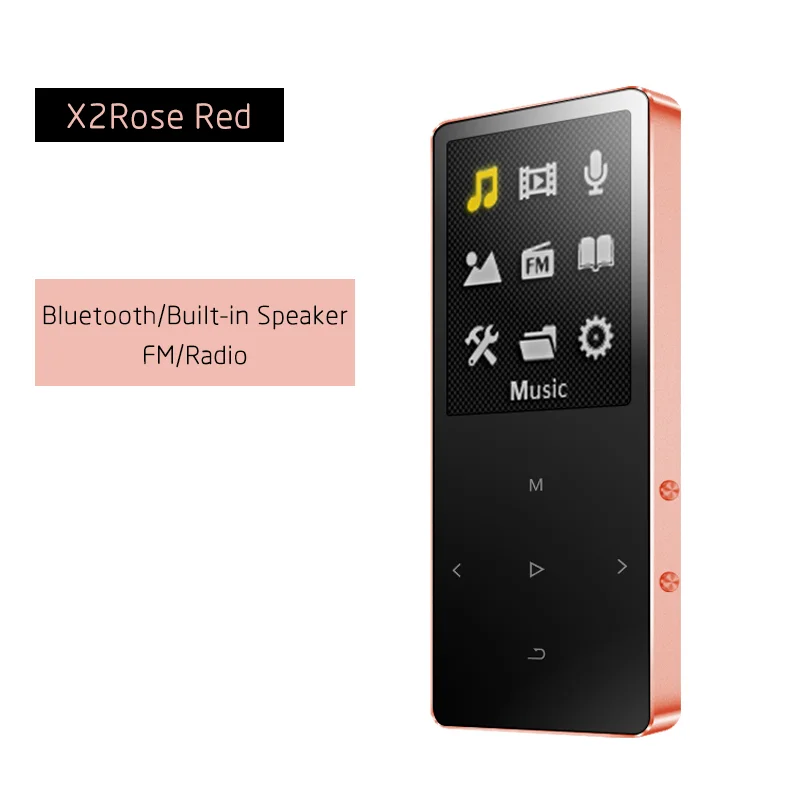 X2Rose Red IQQ новая версия MP3-плеер с bluetooth Динамик Сенсорный экран и встроенный 16G HiFi портативный walkman с радио/FM/запись - Цвет: X2Rose Red