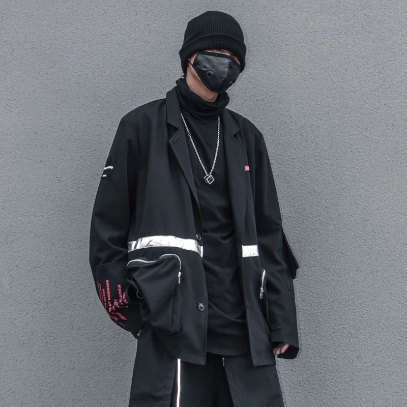 

Светоотражающая ветровка с принтом волка, отложным воротником, WB218