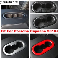 red carbon fiber abs accessories rear seat water cup holder cover trim interior for porsche cayenne 2018 2019 2020 2021 2022