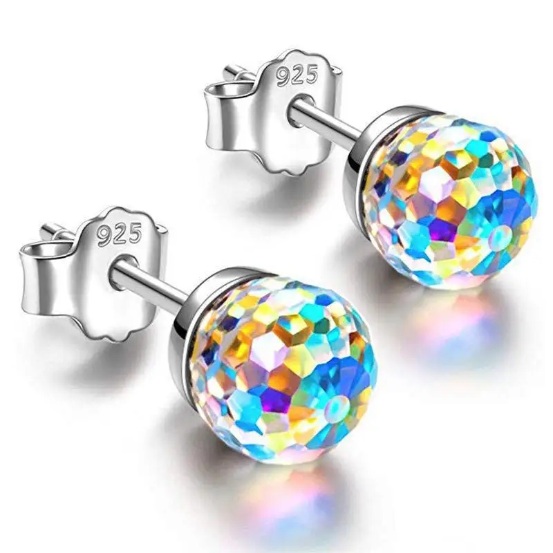 

6/8mm Colorful Crystal Rhinestone Ball Stud Earrings Multicolor Women Girls Charming Simple Ear Jewe