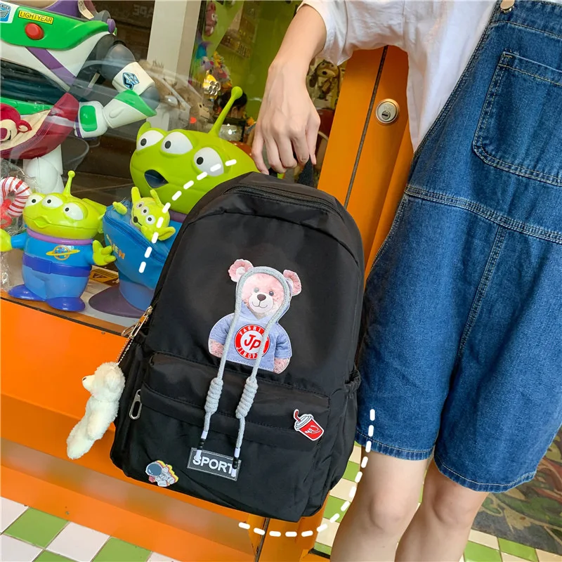 Студенческие школьные сумки для девочек-подростков, рюкзак для женщин с медвежонком, милые книжные сумки