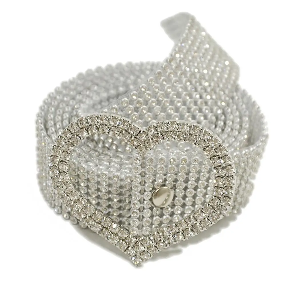 

Belts Luxury Women Full Rhinestone Inlaid Round Heart Oval Buckle Belt Jeans Waistband