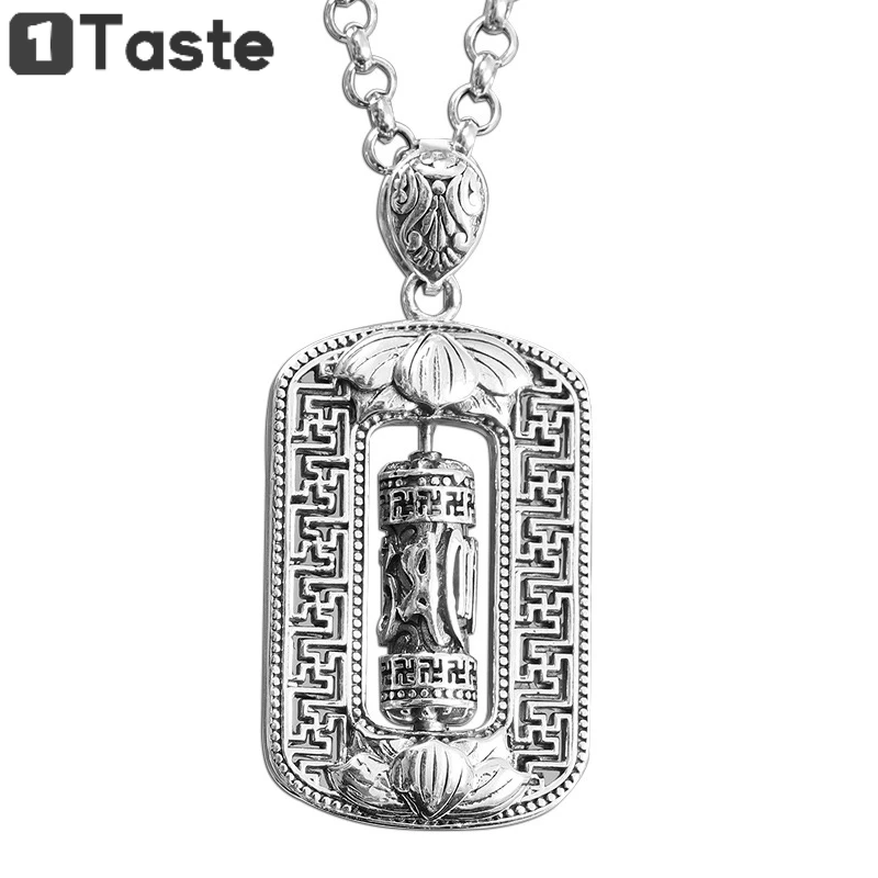

ONE TASTE Buddhism Jewelry 990 Silver Six Words Mantra Lotus Pendant For Men Women Religious Rotatable Pendants Without Chain