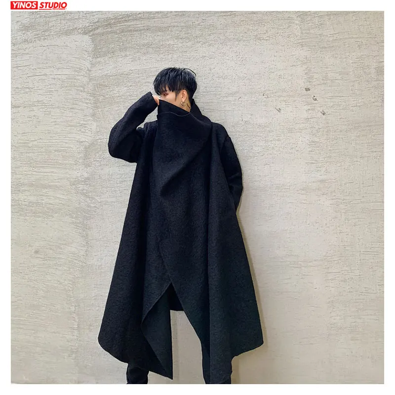 Длинные пальто с высоким воротником однотонный плащ японского дизайна мужские