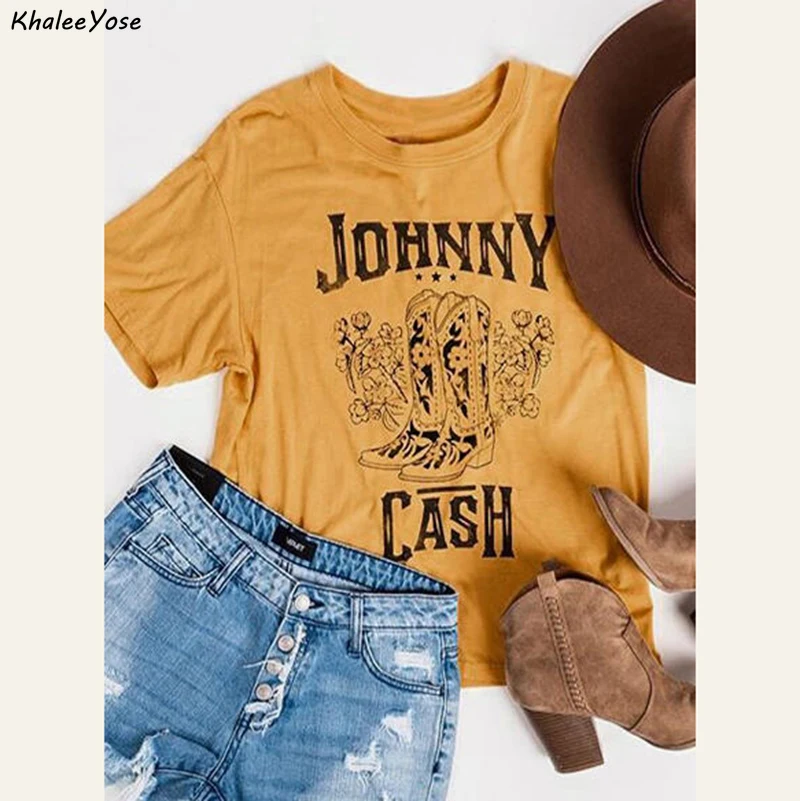 KHALEE YOSE Jonny Cash Boots футболка Летняя графическая Футболка женская 2020 плюс размер XXL
