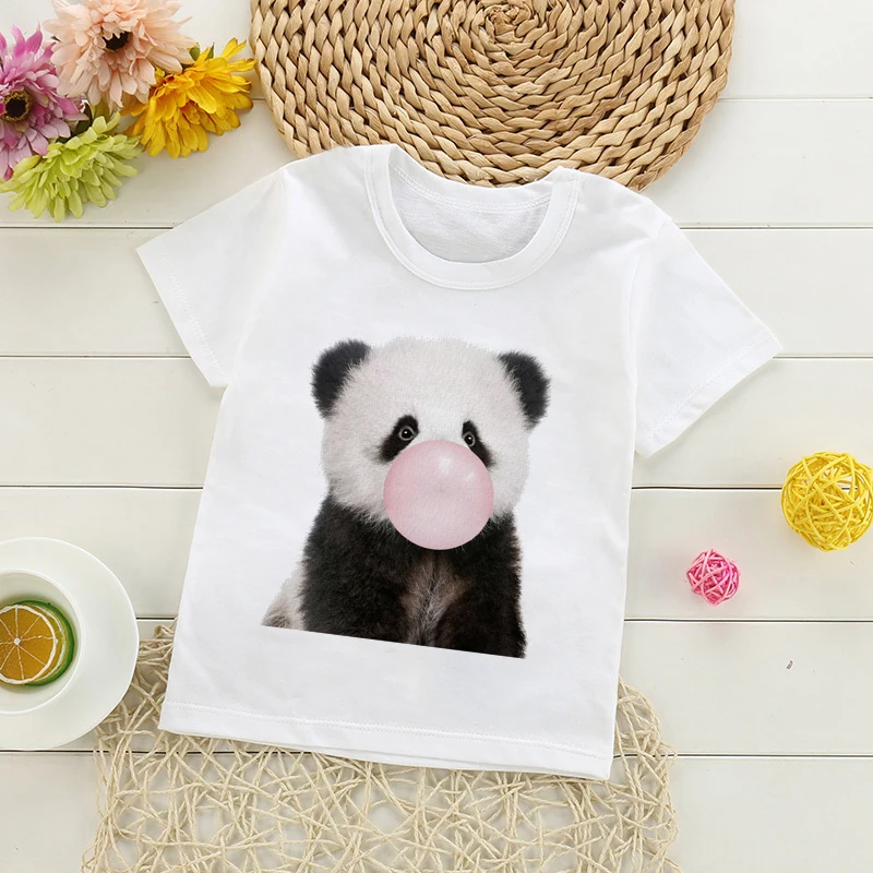 

Girls Clothes Fashion Bubble Gum Print Cute Animals Boys T Shirts Design Tops Cute Kids T Shirt Round Neck White Short Sleeves