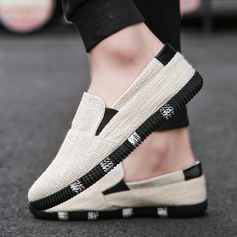 

Breathable Hemp Blue Slip On Mens Loafers Shoes Sweat-Absorbant Casual Shoes For Men Classic Mens Flats Shoes zapatillas hombre