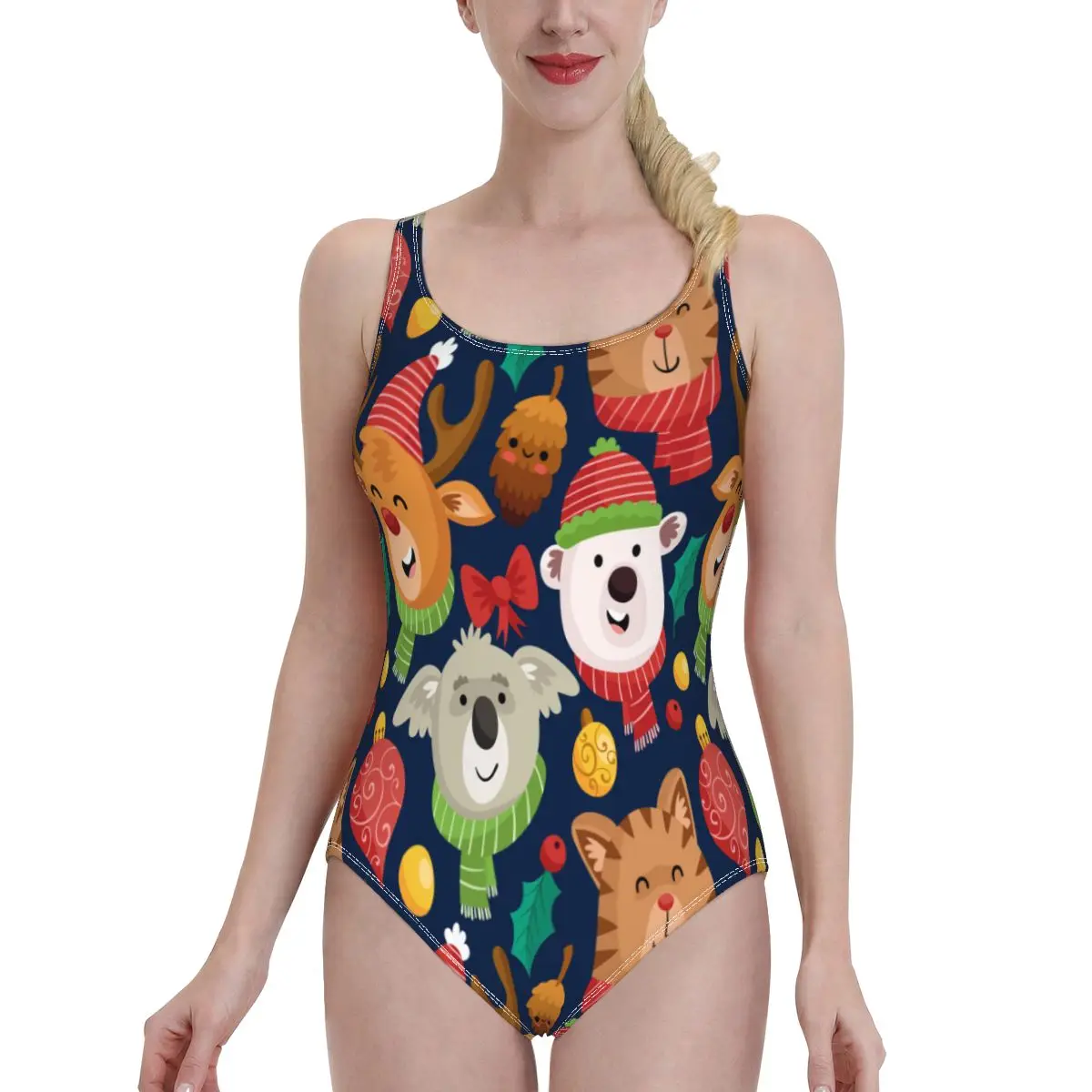 

Цельный купальный костюм 2020, сексуальная одежда для плавания, женский купальный костюм с забавным рождественским рисунком, купальные костю...