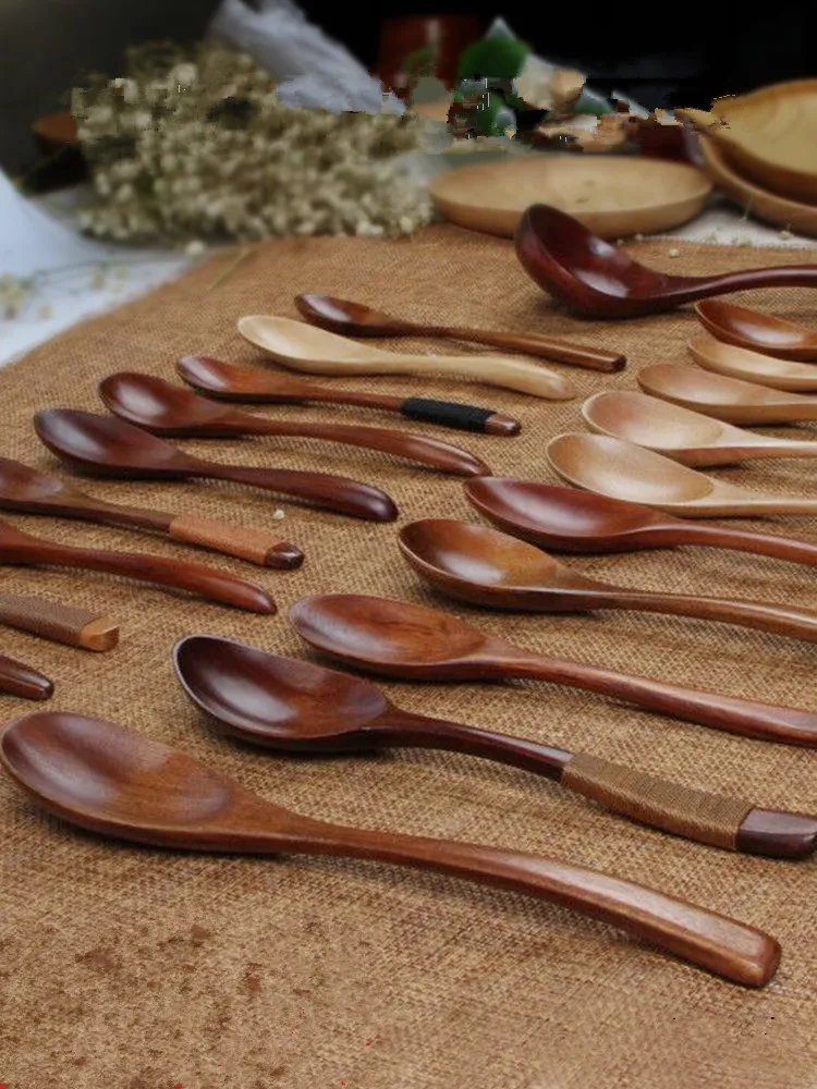 

Wooden spoon Japanese long handle solid wood spoon spoon spoon spoon spooning wooden dessert coffee hand honey spoon children's