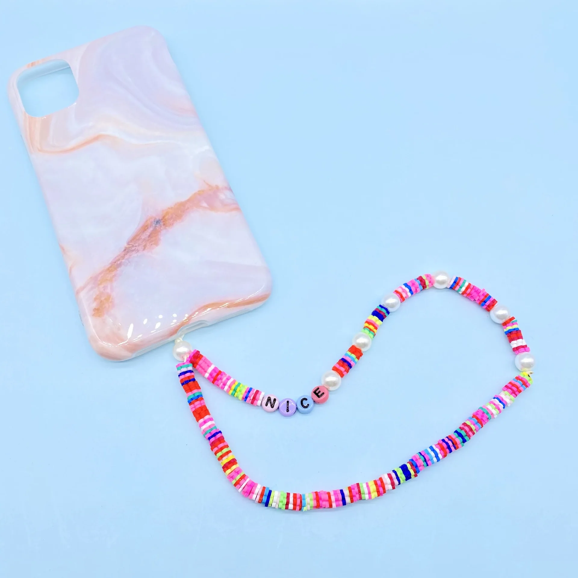 Soft Ceramic Pearl Mobile Phone Chain Lanyard Strap Rope Letter Cord for Women Phone Accessories