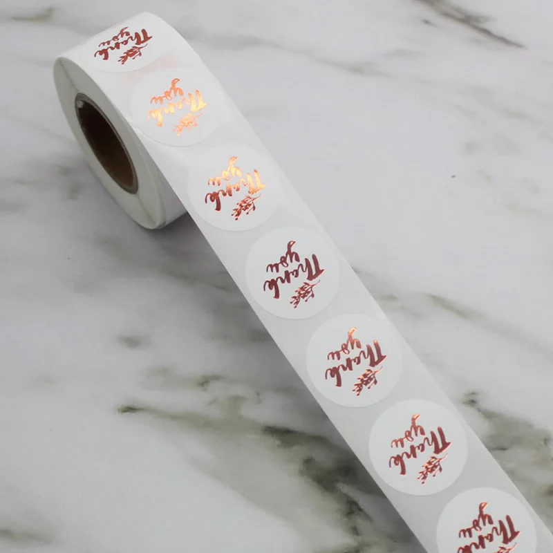 

1 Roll/500PCS FOIL GOLD Thank You Sticker Black Mark Beautiful Gift Card Envelope Sealing Holiday Party Decoration Label