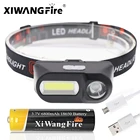 Портативный налобный фонарь ZHIYU Mini XPE + COB LED, USB, перезаряжаемый, для кемпинга, рыбалки, фонарик для бега