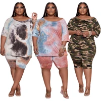 plus size women clothing two piece set 5xl camouflage tie dye printing fashion summer casual shorts suit wholesale dropshipping