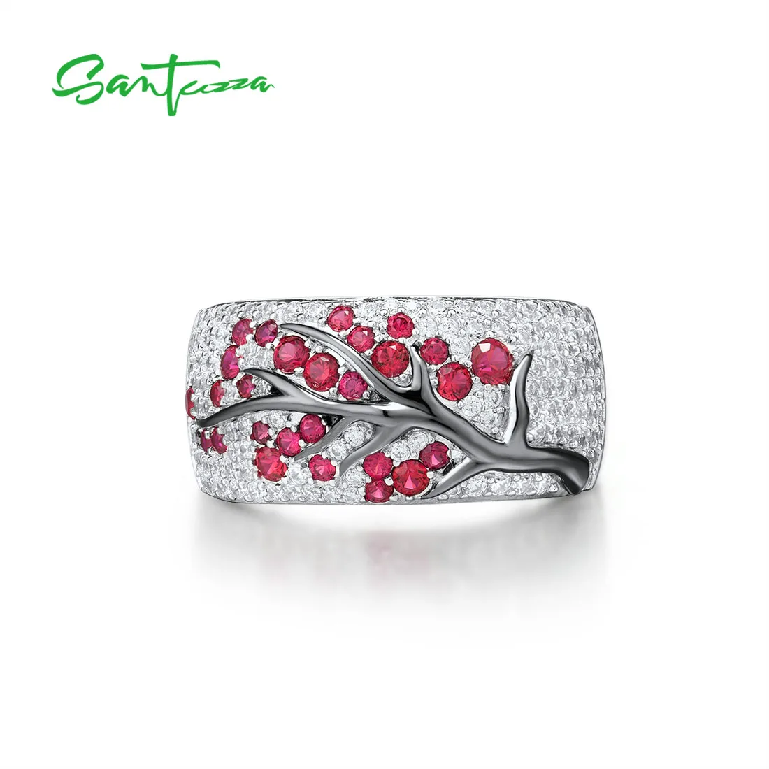 Женское серебряное блестящее розовое кольцо SANTUZZA модные ювелирные украшения из