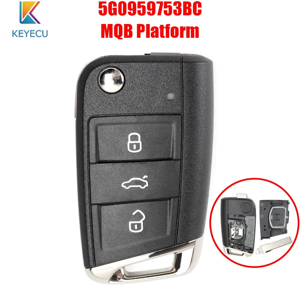 

Keyecu 5G0 959 753BC Remote Key Fob 434MHz ID48 for Volkswagen MQB Golf VII MK7, for Skoda Octavia A7 2017 5G0959753BC