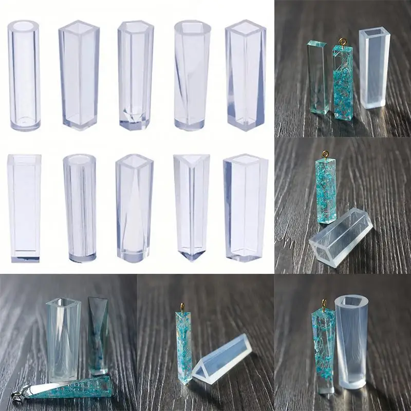 Силиконовая форма для литья смолы полосы плесень ювелирных изделий DIY Круглый/квадратный/шестиугольник/подвеска цилиндрической формы ремесла ювелирных изделий 4,5 см - Цвет: 10pcs