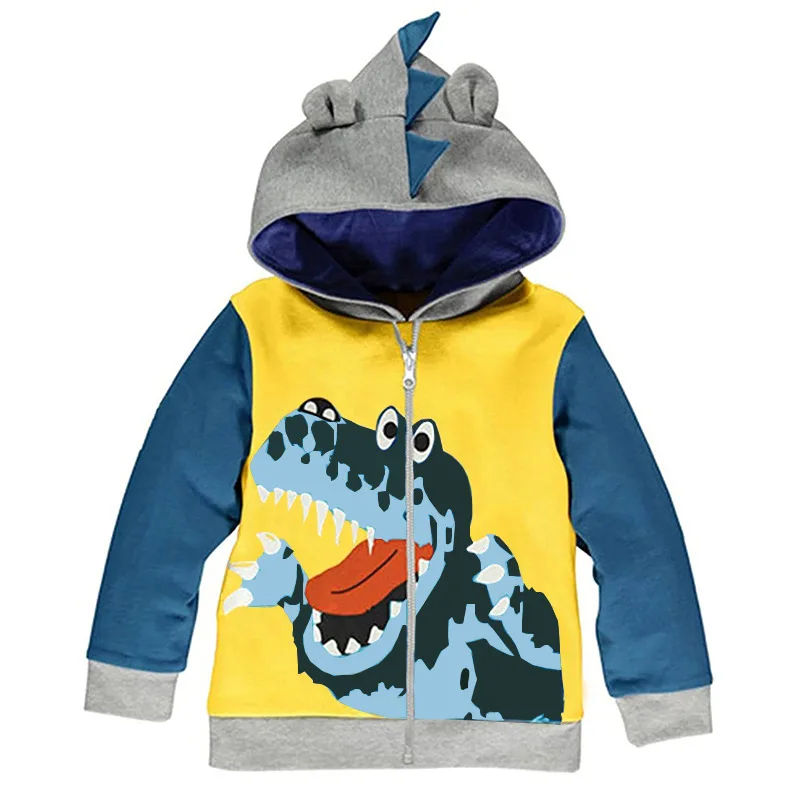 

Cross Border Yellow Children's Coat Autumn and Winter European and American Boy Crocodile Dinosaur Zipper Hoodie