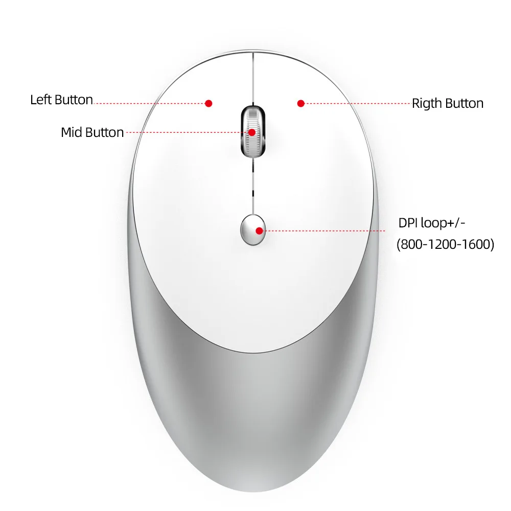 

Wireless Bluetooth Mouse for MacBook PC iPad Computer Rechargeable Dual Modes Bluetooth 4.0 + USB mouse with 3 Adjustable DPI