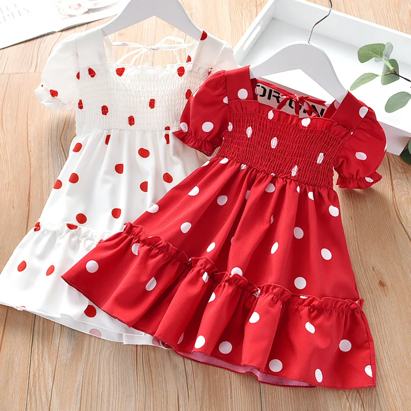 

Kids Girls Dress Summer Short Sleeve Dress for Girls Chiffon Polka Dot Dress Princess Girl Toddler Dresses Children Clothes 2021