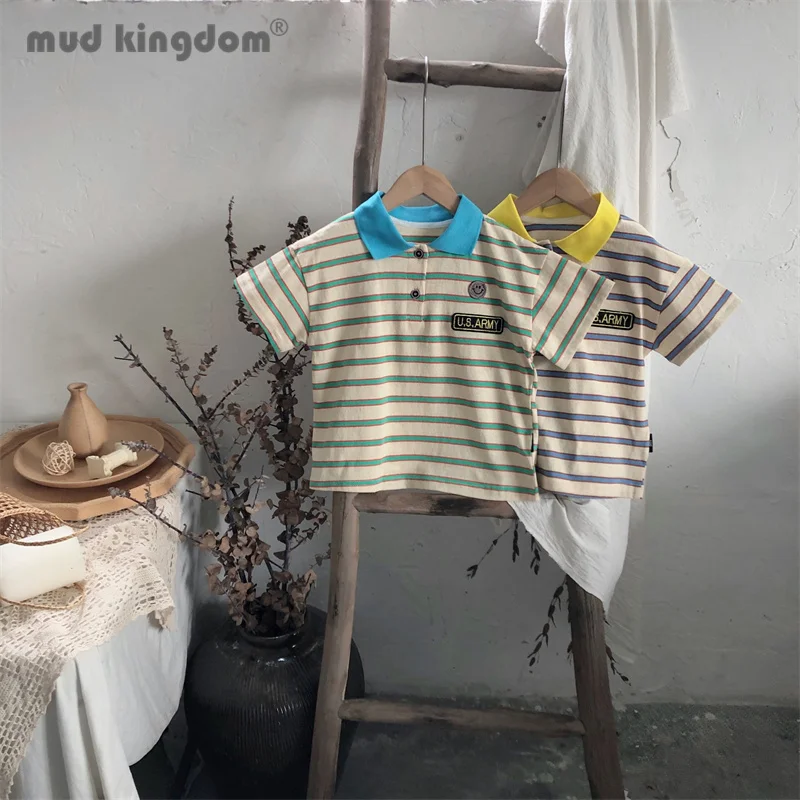 

Mudkingdom Boy Stripe Polo Shirts Summer Loose Turn-down Collar Casual Panelled Boys Tops for Toddler Short Sleeve Kids Clothes